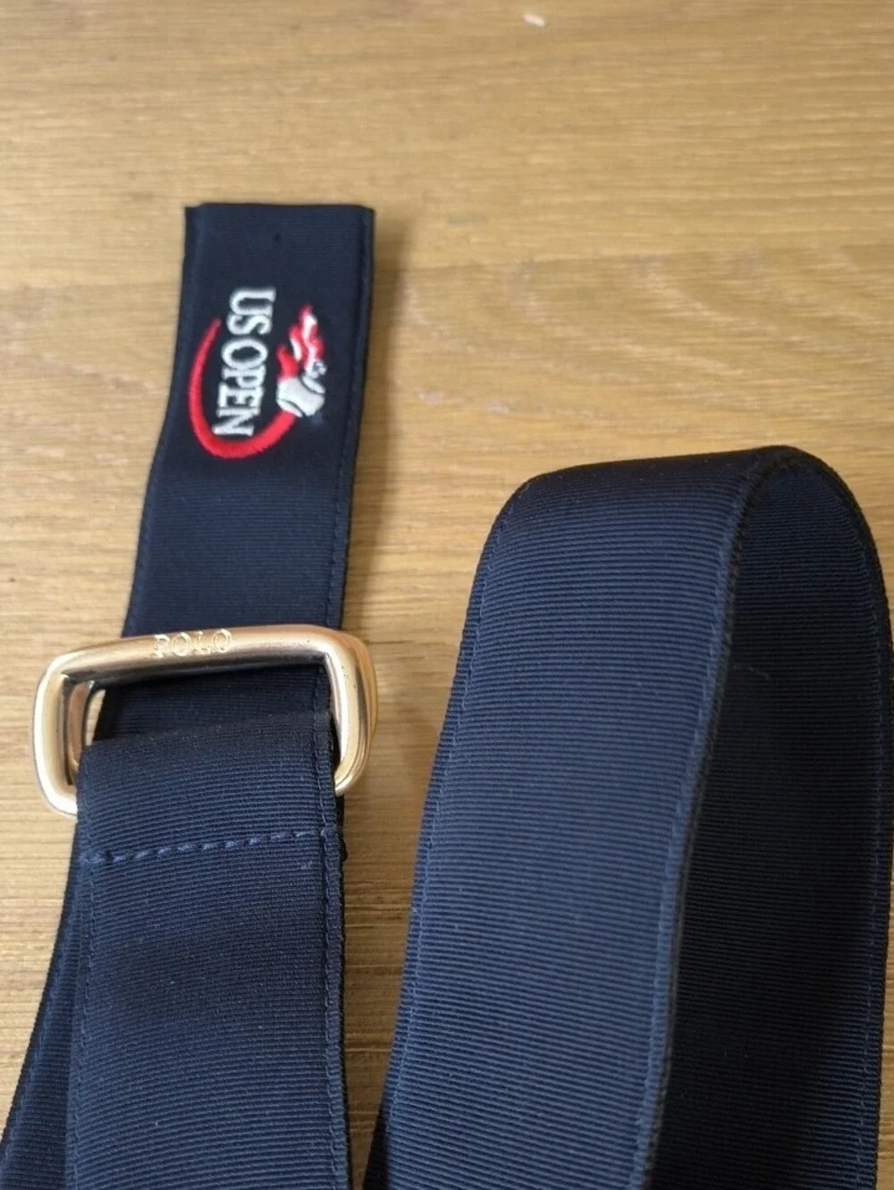 Vintage Polo Ralph Lauren US Open Tennis Belt Navy Blue D-Ring 46